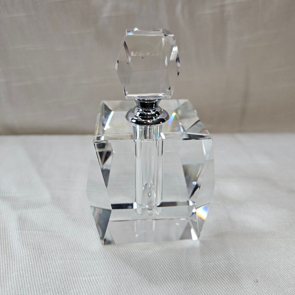 Oleg Cassini 3 Inch Faceted Crystal Perfume Bottle with Glass Dabber